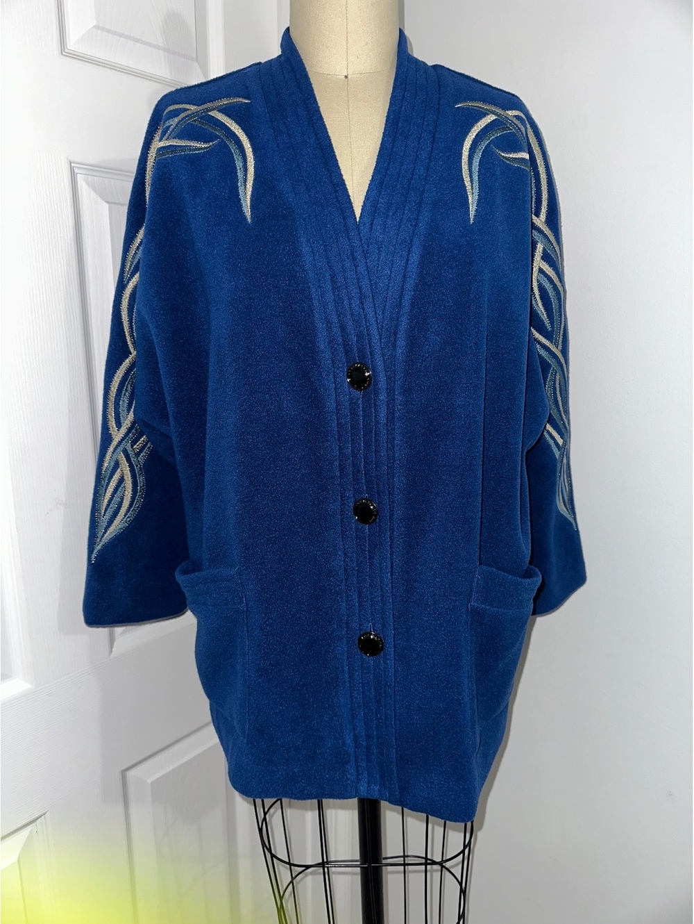 VTG 90s Bob Mackie Blue Embroidered Women's Cardigan Avant Garde XL